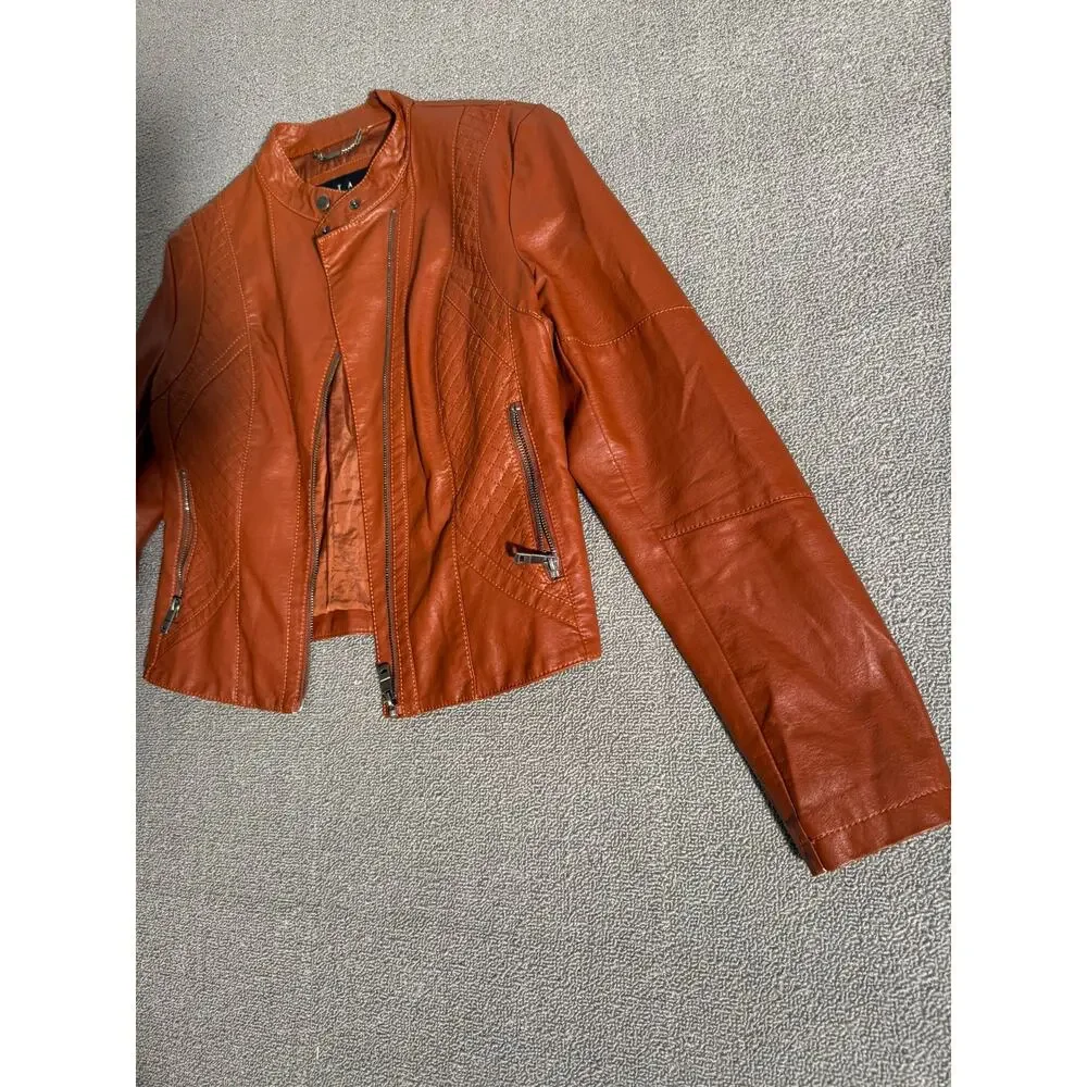 Coalition LA‎ Quilted Faux Leather Moto Jacket Women Small Brown